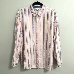 J.Jill Striped Button Up Blouse Pink Blue Womens Large Casual Workwear